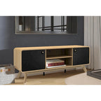 Meuble TV blanc de style Mid-Century avec 2 tiroirs, convient aux téléviseurs jusqu'à 60 pouces