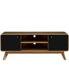 Meuble TV blanc de style Mid-Century avec 2 tiroirs, convient aux téléviseurs jusqu'à 60 pouces