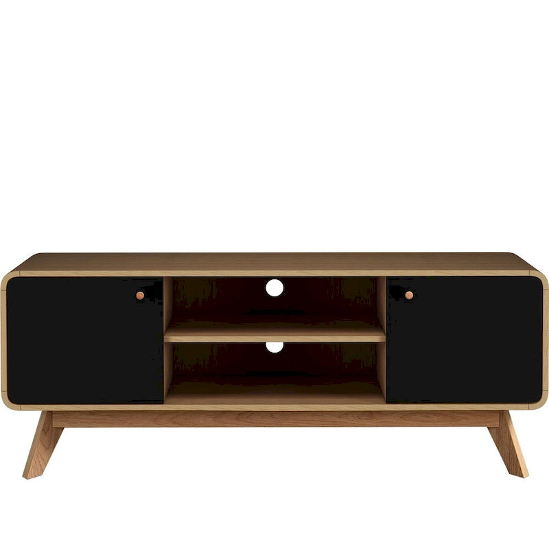 Meuble TV blanc de style Mid-Century avec 2 tiroirs, convient aux téléviseurs jusqu'à 60 pouces