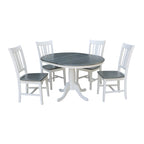 Ensemble table à manger ronde extensible et 4 chaises blanc/gris chiné, 4 places