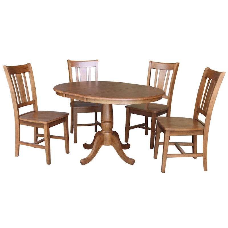 Ensemble table à manger ronde extensible et 4 chaises blanc/gris chiné, 4 places