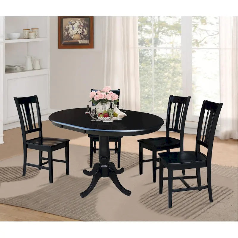 Ensemble table à manger ronde extensible et 4 chaises blanc/gris chiné, 4 places