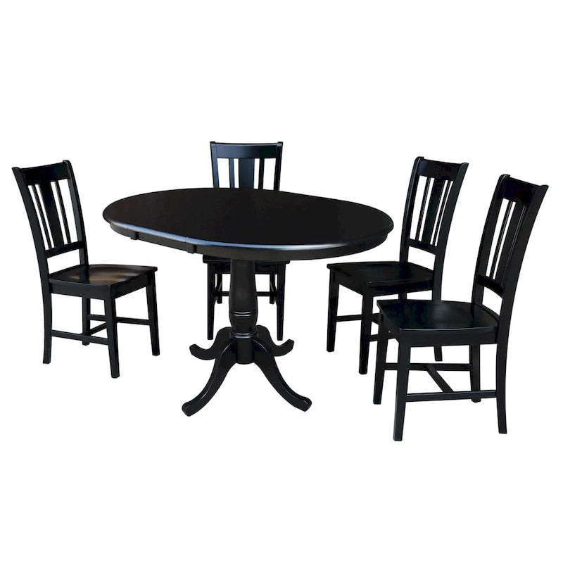 Ensemble table à manger ronde extensible et 4 chaises blanc/gris chiné, 4 places