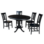 Ensemble table à manger ronde extensible et 4 chaises blanc/gris chiné, 4 places