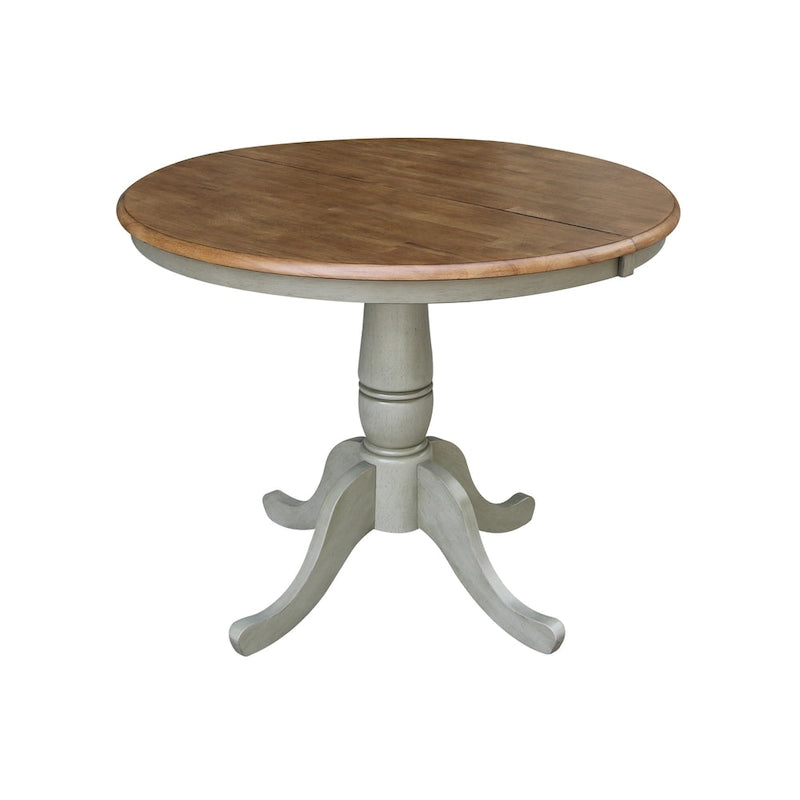 Ensemble table à manger ronde extensible et 4 chaises blanc/gris chiné, 4 places