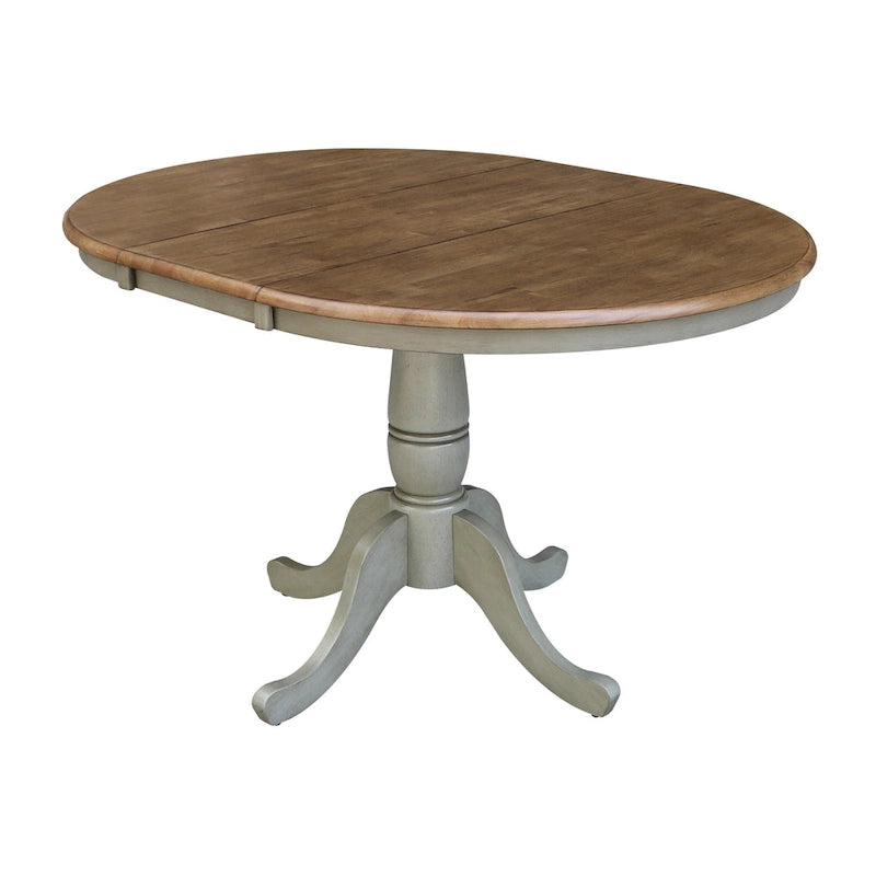 Ensemble table à manger ronde extensible et 4 chaises blanc/gris chiné, 4 places