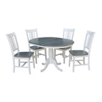 Ensemble table à manger ronde extensible et 4 chaises blanc/gris chiné, 4 places