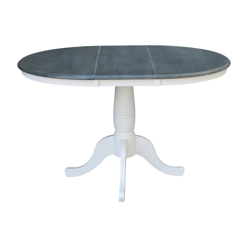 Ensemble table à manger ronde extensible et 4 chaises blanc/gris chiné, 4 places
