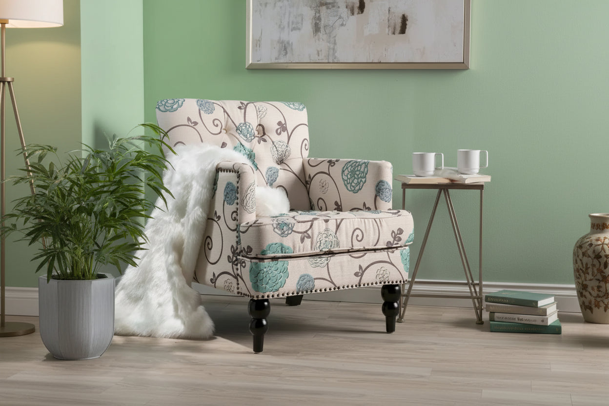 Harrison Floral Fabric Tufted Club Chair by Christopher Knight Home - 28.00 L x 29.50 W x 33.50 H