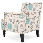 Fauteuil club capitonné floral beige clair et bleu, 1 place