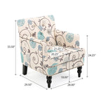 Fauteuil club capitonné floral beige clair et bleu, 1 place