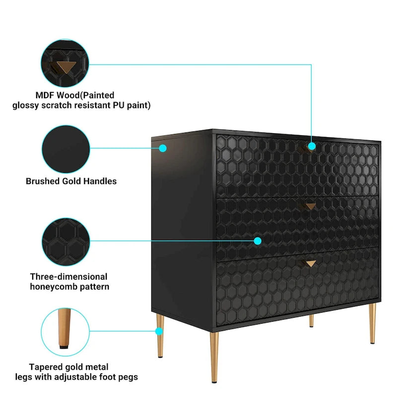 Commode à 3 tiroirs noire / blanche / bleue / verte