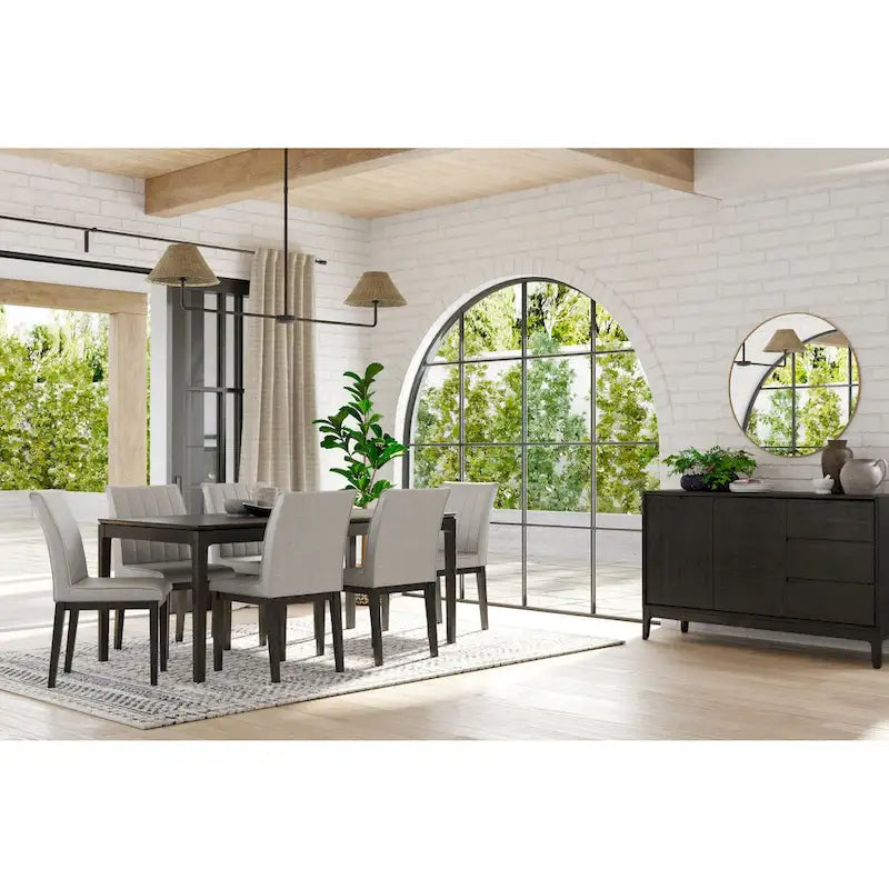 Table à manger rectangulaire vintage en bois massif noir, 8 places