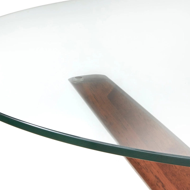 Table de salle à manger ronde en verre et noyer, 4 places