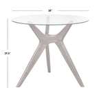 Table de salle à manger ronde en verre et noyer, 4 places