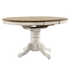 Table de salle à manger à piètement central, ronde à ovale, miel et blanche, 4 à 6 places