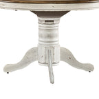 Table de salle à manger à piètement central, ronde à ovale, miel et blanche, 4 à 6 places