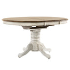 Table de salle à manger à piètement central, ronde à ovale, miel et blanche, 4 à 6 places