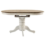 Table de salle à manger à piètement central, ronde à ovale, miel et blanche, 4 à 6 places