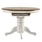 Table de salle à manger à piètement central, ronde à ovale, miel et blanche, 4 à 6 places