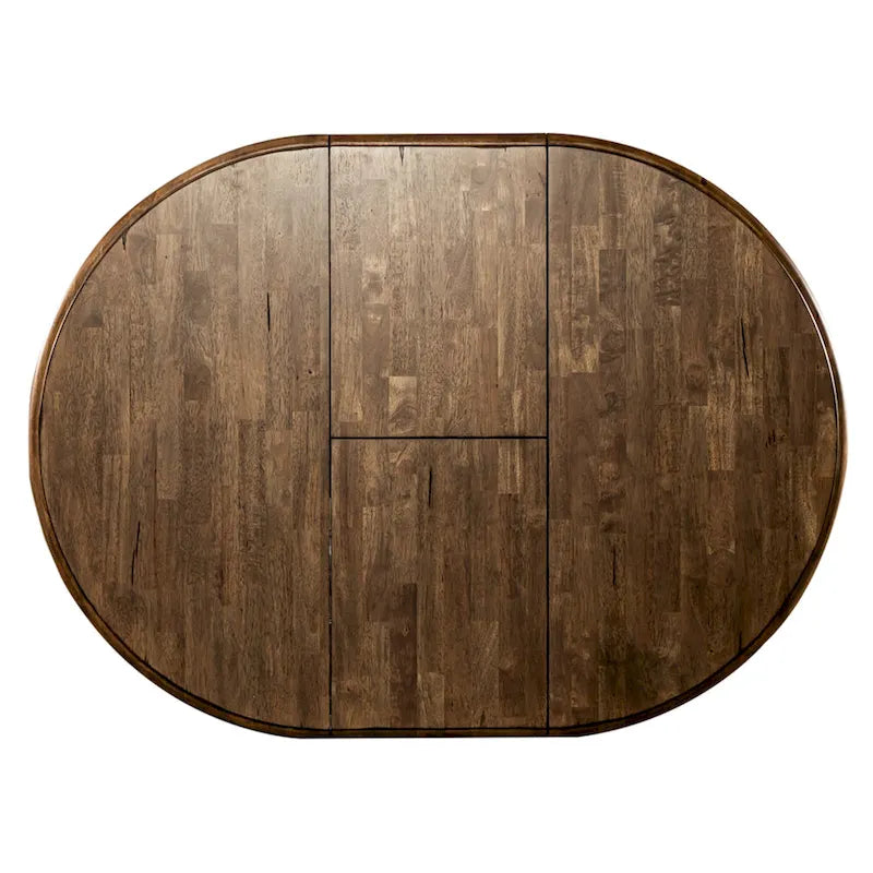 Table de salle à manger à piètement central, ronde à ovale, miel et blanche, 4 à 6 places