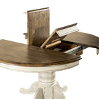 Table de salle à manger à piètement central, ronde à ovale, miel et blanche, 4 à 6 places