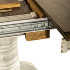 Table de salle à manger à piètement central, ronde à ovale, miel et blanche, 4 à 6 places