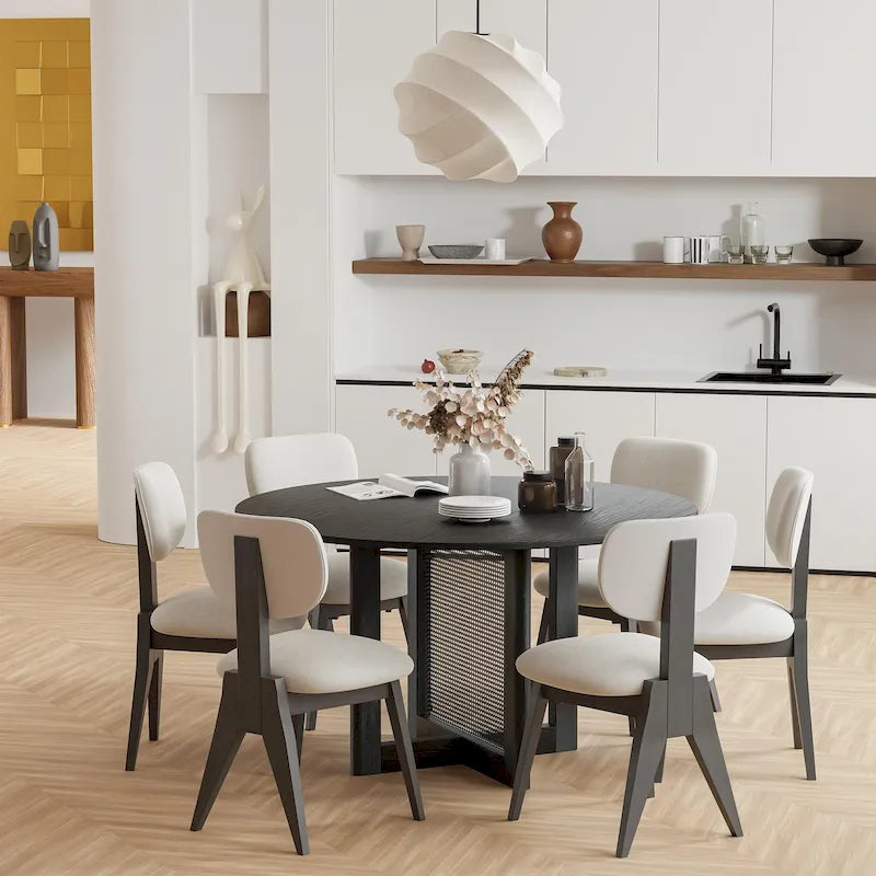 Table de salle à manger ronde – Noir/Bois, 6 places, Style nordique