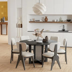 Table de salle à manger ronde – Noir/Bois, 6 places, Style nordique