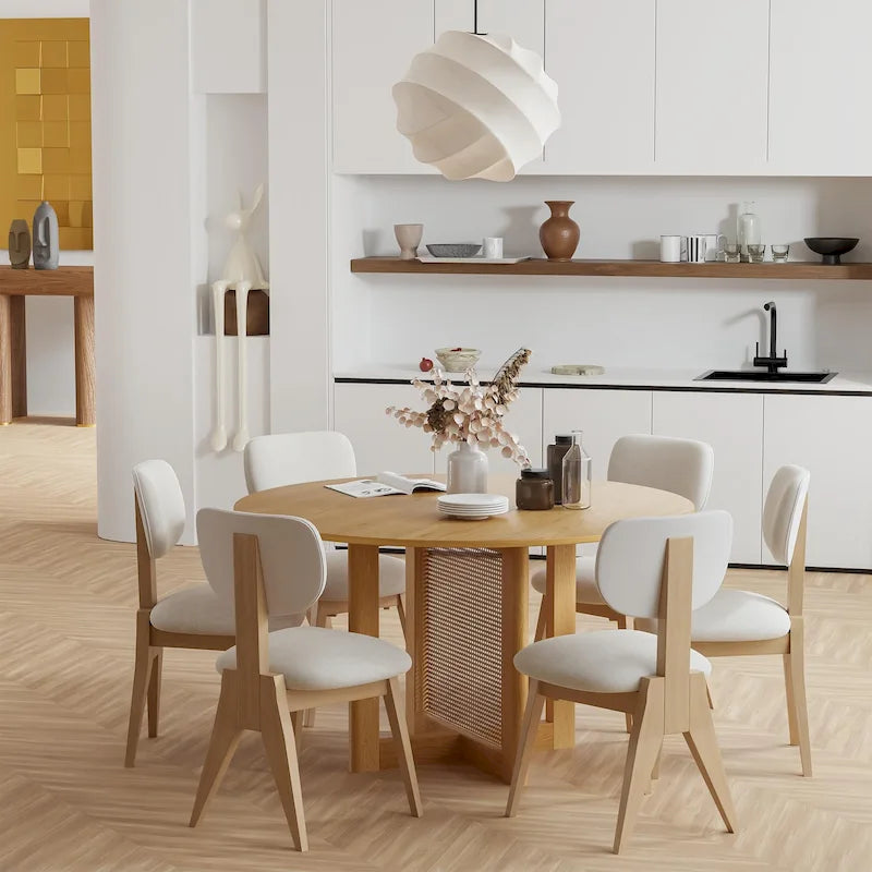 Table de salle à manger ronde – Noir/Bois, 6 places, Style nordique