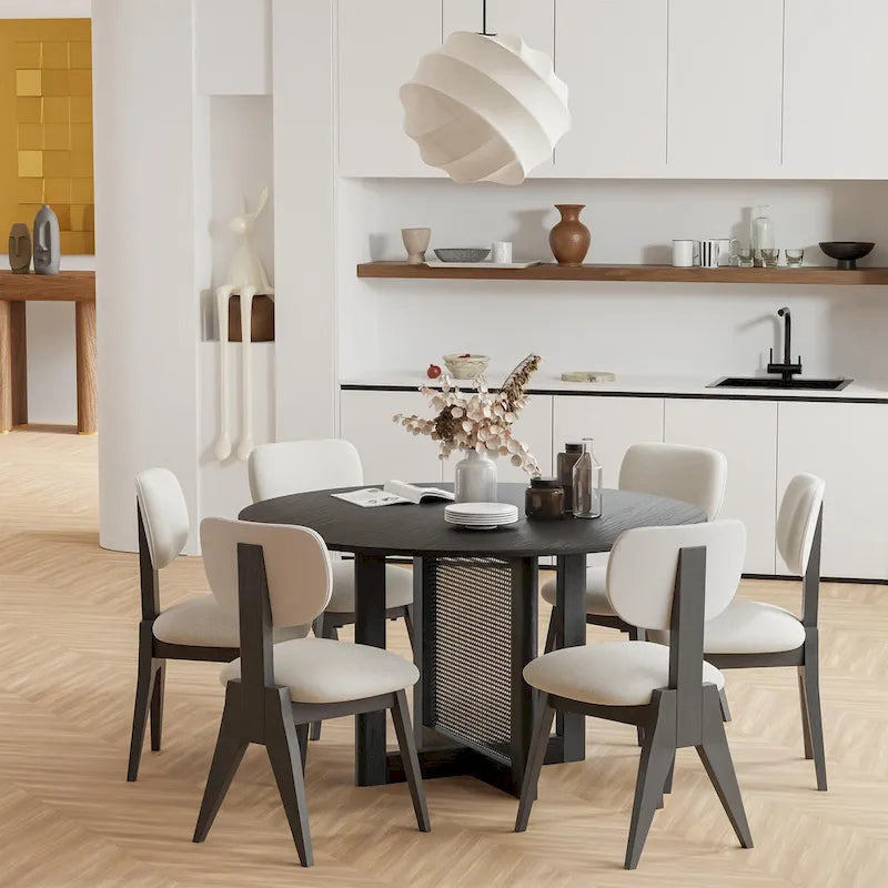 Table de salle à manger ronde – Noir/Bois, 6 places, Style nordique