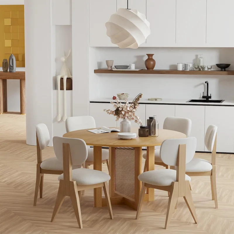 Table de salle à manger ronde – Noir/Bois, 6 places, Style nordique