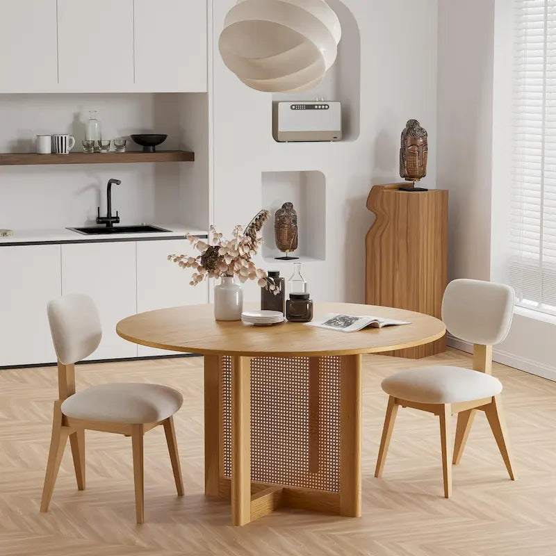 Table de salle à manger ronde – Noir/Bois, 6 places, Style nordique