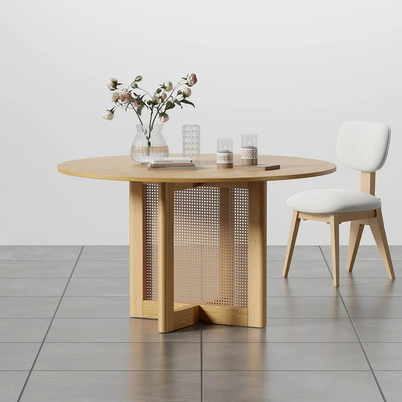 Table de salle à manger ronde – Noir/Bois, 6 places, Style nordique