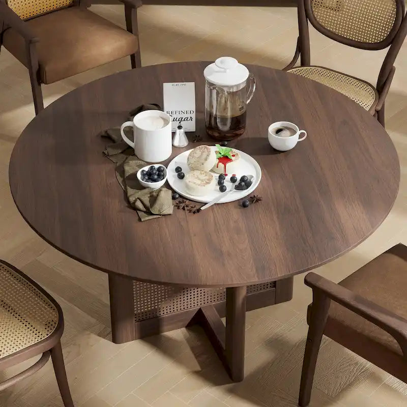 Table de salle à manger ronde – Noir/Bois, 6 places, Style nordique
