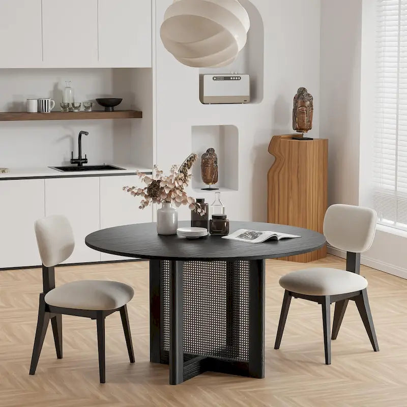 Table de salle à manger ronde – Noir/Bois, 6 places, Style nordique