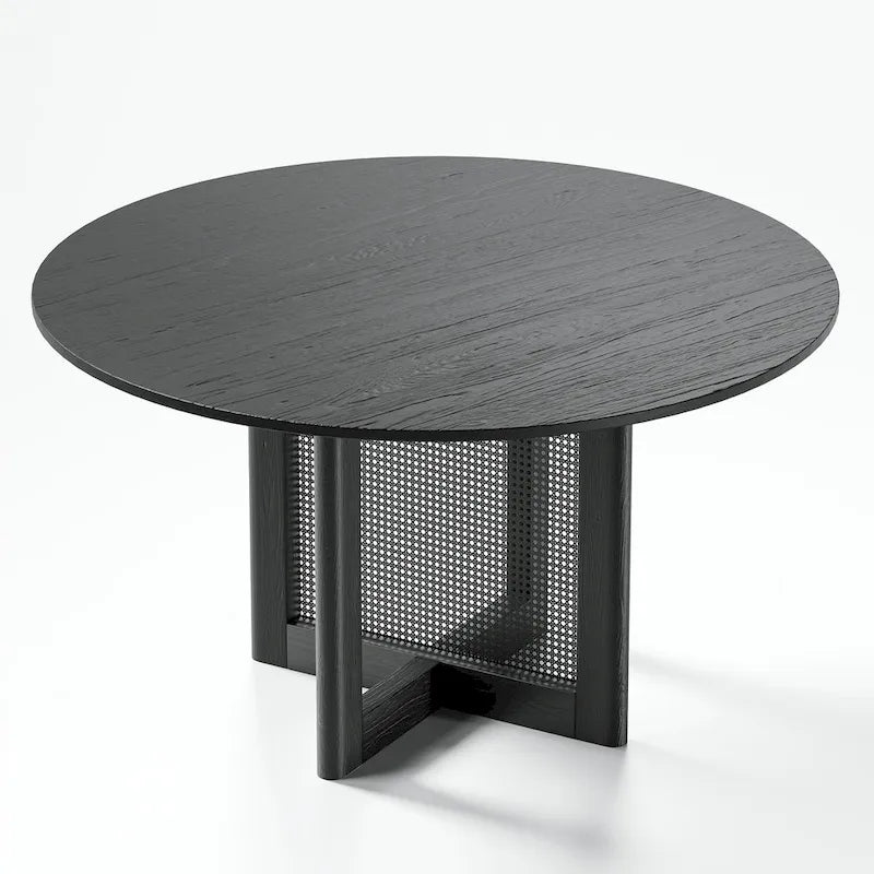 Table de salle à manger ronde – Noir/Bois, 6 places, Style nordique