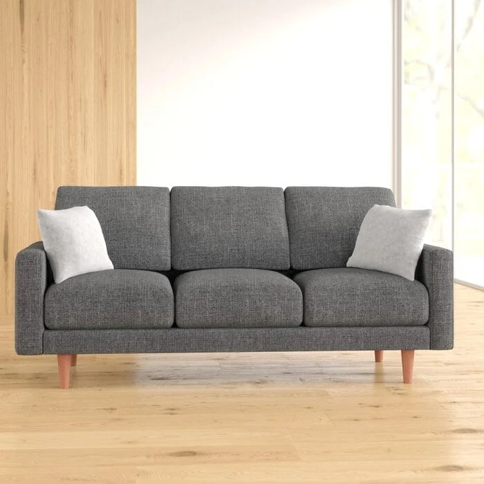Canapé 3 places à accoudoirs carrés en velours gris foncé / beige / bordeaux / marron / gris