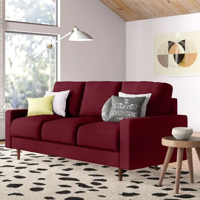 Canapé 3 places à accoudoirs carrés en velours gris foncé / beige / bordeaux / marron / gris