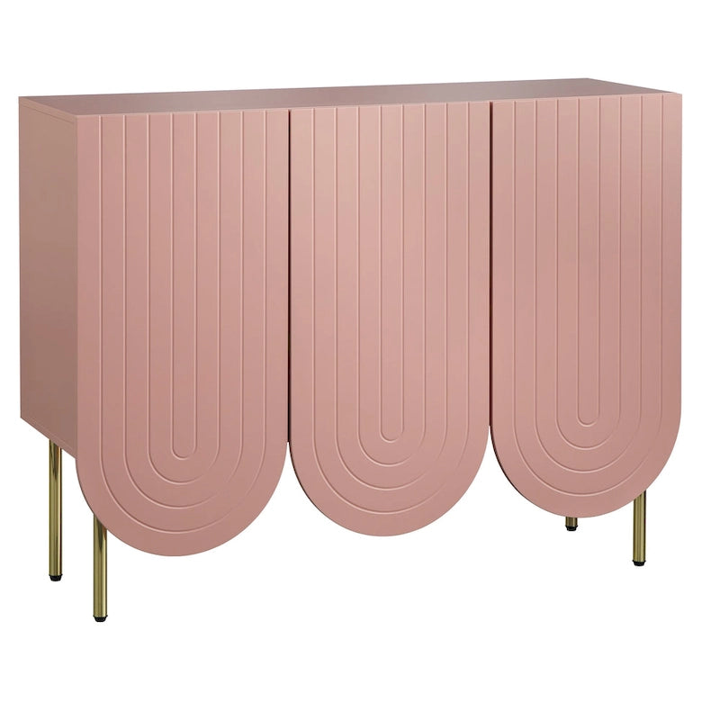 Buffet mi-century festonné 3 portes (blanc/rose/indigo) – Assemblage par 2 personnes