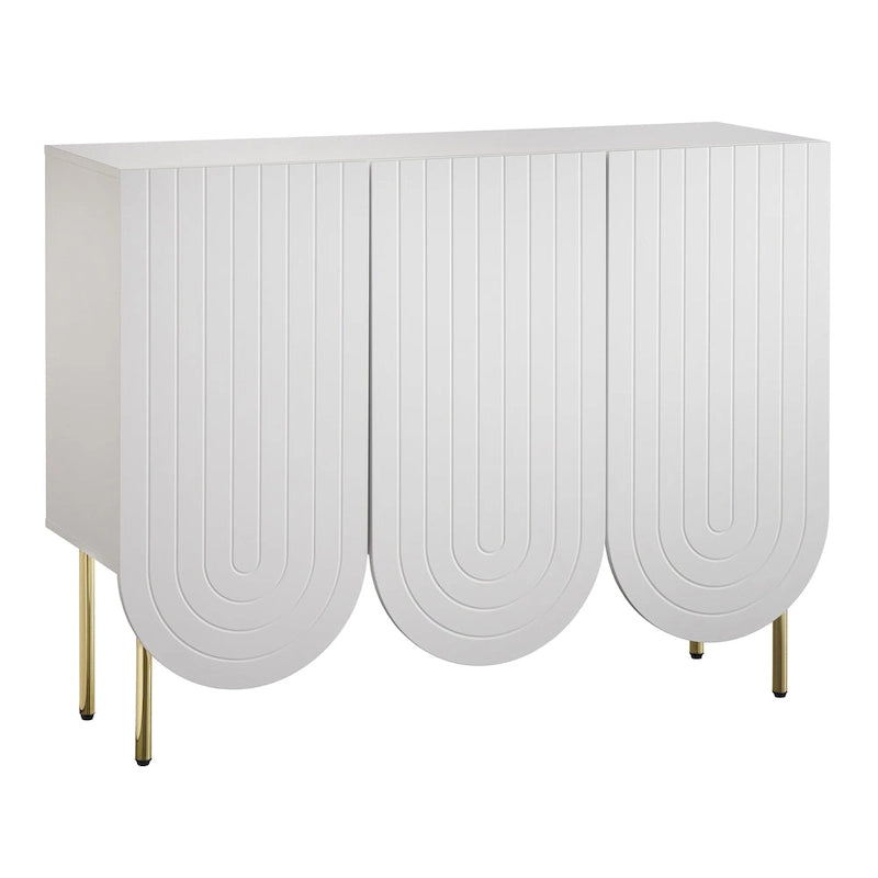 Buffet mi-century festonné 3 portes (blanc/rose/indigo) – Assemblage par 2 personnes