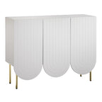 Buffet mi-century festonné 3 portes (blanc/rose/indigo) – Assemblage par 2 personnes