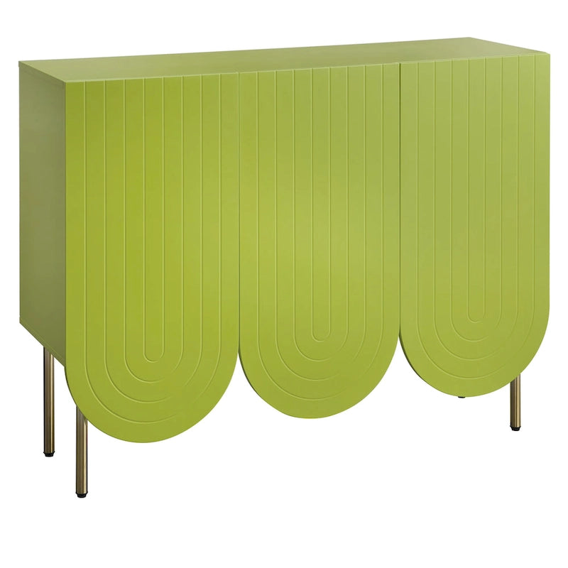 Buffet mi-century festonné 3 portes (blanc/rose/indigo) – Assemblage par 2 personnes