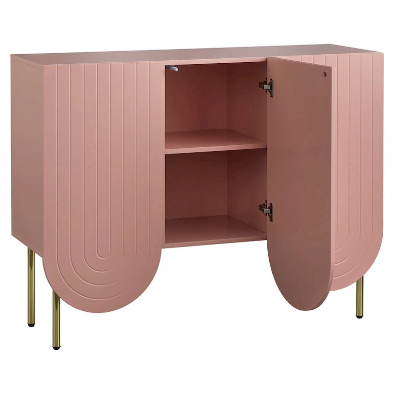 Buffet mi-century festonné 3 portes (blanc/rose/indigo) – Assemblage par 2 personnes