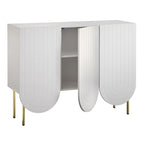 Buffet mi-century festonné 3 portes (blanc/rose/indigo) – Assemblage par 2 personnes