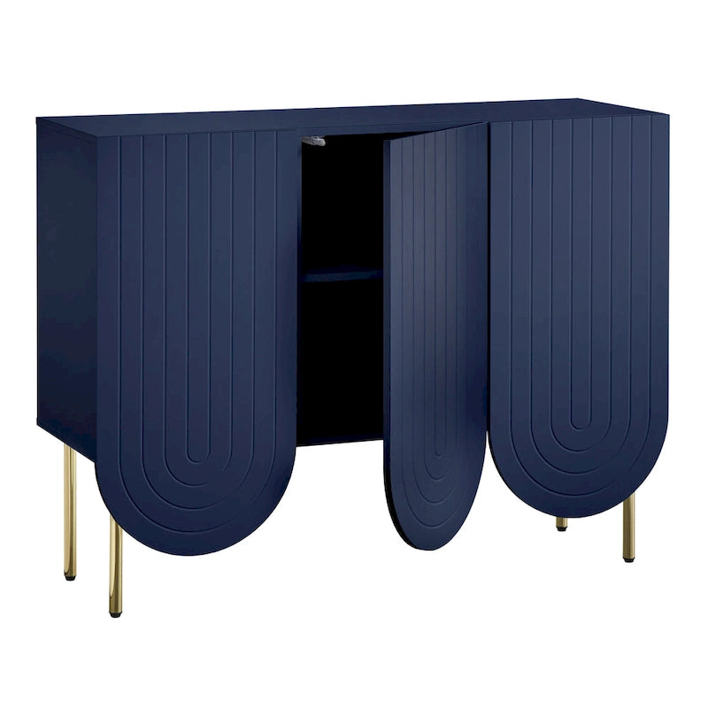 Buffet mi-century festonné 3 portes (blanc/rose/indigo) – Assemblage par 2 personnes