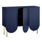 Buffet mi-century festonné 3 portes (blanc/rose/indigo) – Assemblage par 2 personnes