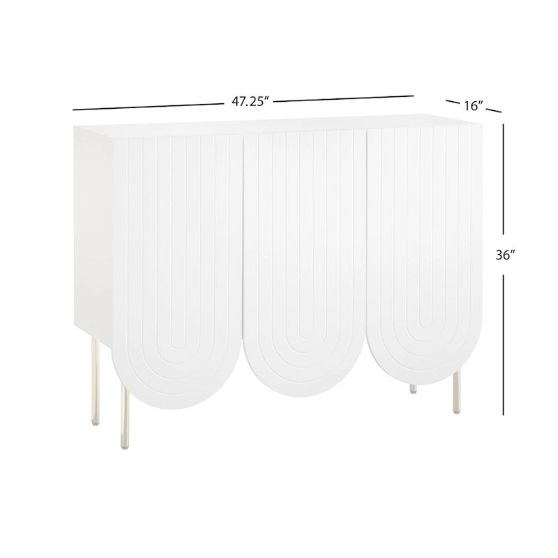Buffet mi-century festonné 3 portes (blanc/rose/indigo) – Assemblage par 2 personnes