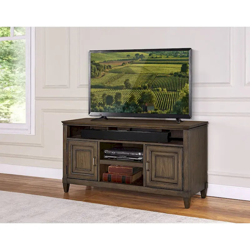 Meuble TV en chêne avec tiroirs et placards