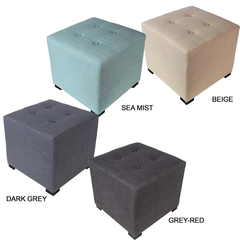 Pouff ottoman carré capitonné beige / vert / gris / gris foncé, 1 personne